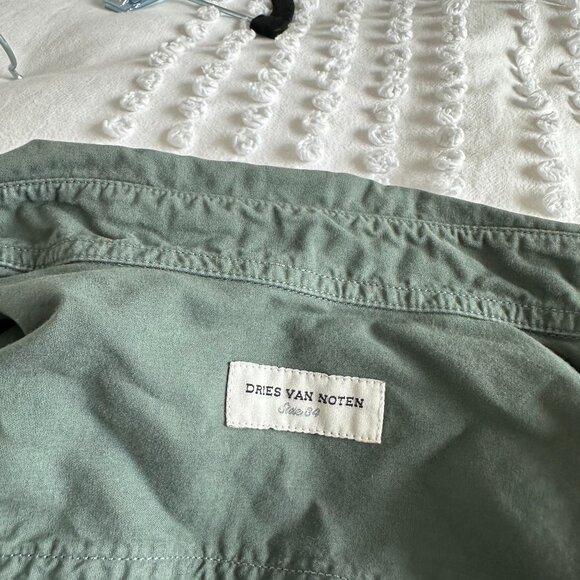 Dries Van Noten Button Down Shirt In Army Green Sz 34 Front Flap Pockets - Picture 2 of 7